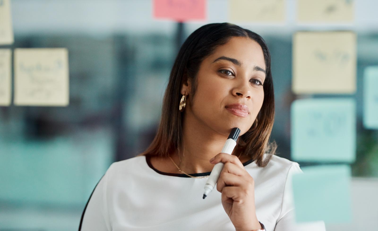 young woman applying critical thinking skills